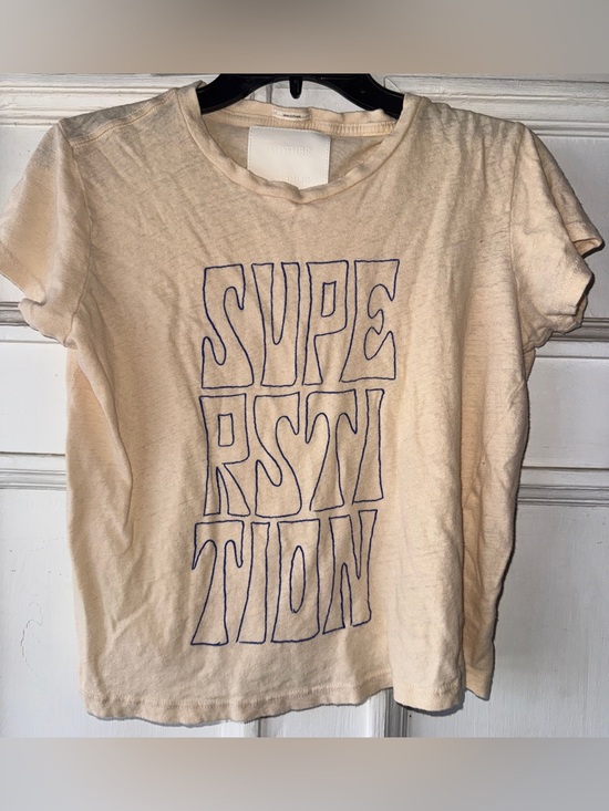 MOTHER Tops - MOTHER Cream Short-Sleeve 'Superstition' Graphic Tee with Navy Print